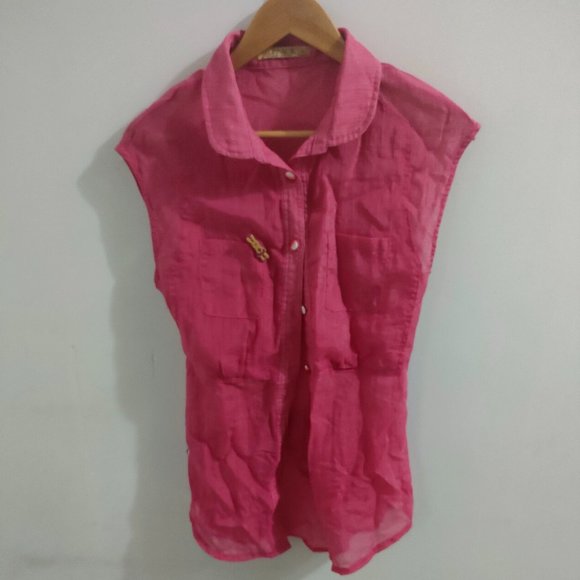 Razon Women Top Sleeveless Button Down Blouse Blouse Pink - Picture 1 of 6